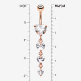 Detail View 1 of Rose Gold Brilliant Heart Cascade Belly Button Ring-Clear Gem