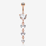 Rose Gold Brilliant Heart Cascade Belly Button Ring