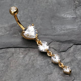 Detail View 2 of Golden Brilliant Heart Cascade Belly Button Ring-Clear Gem