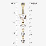 Detail View 1 of Golden Brilliant Heart Cascade Belly Button Ring-Clear Gem