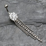 Detail View 2 of Exquisite Bedazzled Cascading Belly Button Ring-Clear Gem