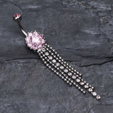 Detail View 2 of Exquisite Bedazzled Cascading Belly Button Ring-Pink