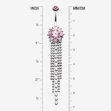 Detail View 1 of Exquisite Bedazzled Cascading Belly Button Ring-Pink
