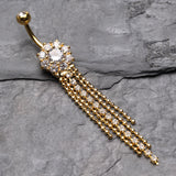 Detail View 2 of Golden Exquisite Bedazzled Cascading Belly Button Ring-Clear Gem