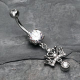 Detail View 2 of Royal Princess Crown Sparkle Belly Button Ring-Clear Gem