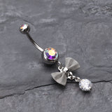 Detail View 2 of Dainty Bow Gem Sparkle Belly Ring-Aurora Borealis