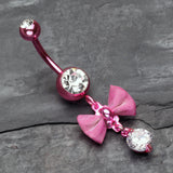 Detail View 2 of Pink Dainty Bow-Tie Belly Button Ring-Pink/Clear