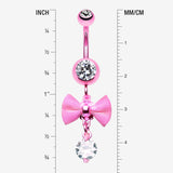 Detail View 1 of Pink Dainty Bow-Tie Belly Button Ring-Pink/Clear