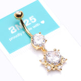 Detail View 4 of Golden Brilliant Starburst Sparkle Belly Button Ring-Clear Gem