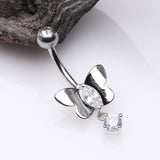 Detail View 2 of Adorable Butterfly Sparkle Dangle Belly Button Ring-Clear Gem