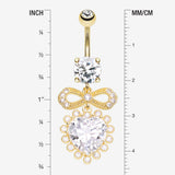 Detail View 1 of Golden Bubbly Heart Sparkle Bow-Tie Dangle Belly Button Ring-Clear Gem