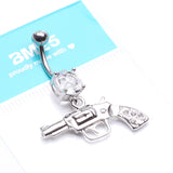 Detail View 4 of Pistol Gun Sparkle Belly Ring-Clear Gem