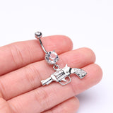 Detail View 3 of Pistol Gun Sparkle Belly Ring-Clear Gem
