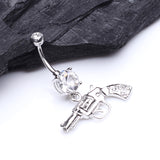 Detail View 2 of Pistol Gun Sparkle Belly Ring-Clear Gem