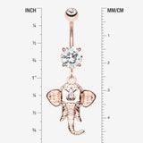 Detail View 1 of Rose Gold Shri Ganesha Elephant Belly Button Ring-Clear Gem