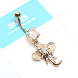 Detail View 4 of Golden Shri Ganesha Elephant Belly Button Ring-Clear Gem