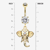 Detail View 1 of Golden Shri Ganesha Elephant Belly Button Ring-Clear Gem