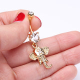 Detail View 3 of Golden Shri Ganesha Elephant Belly Button Ring-Clear Gem