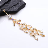 Detail View 2 of Golden Majestic Chandelier Belly Button Ring-Clear Gem