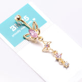 Detail View 4 of Golden Butterfly Elegance Sparkle Dangle Belly Button Ring-Clear Gem/Pink