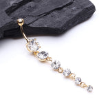 Detail View 2 of Golden Crystalline Droplets Fall Belly Button Ring-Clear Gem