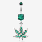 Marijuana Leaf Sparkle Belly Button Ring