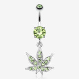 Marijuana Leaf Sparkle Belly Ring-Light Green