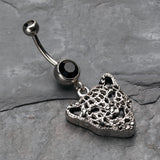 Detail View 2 of Black Onyx Panther Belly Button Ring-Black