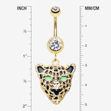 Detail View 1 of Golden Black Onyx Panther Belly Button Ring-Clear Gem