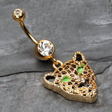 Detail View 2 of Golden Black Onyx Panther Belly Button Ring-Clear Gem