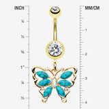 Detail View 1 of Golden Vintage Turquoise Butterfly Belly Button Ring-Clear/Turquoise
