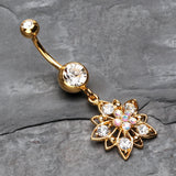 Detail View 2 of Golden Luscious Flower Sparkle Belly Button Ring-Clear Gem/Aurora Borealis