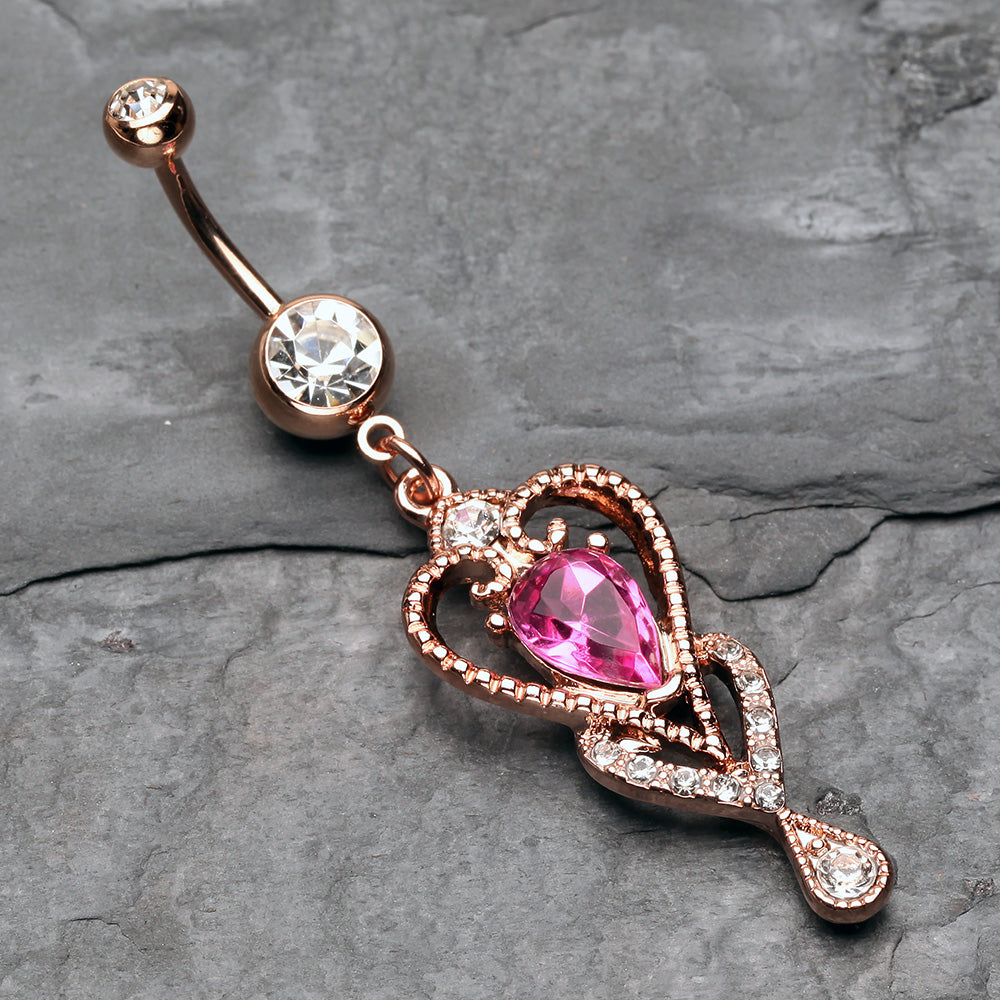 Rose Gold Heart Preciosa Sparkle Belly Button Ring-Clear Gem/Pink