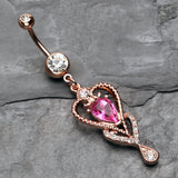 Detail View 2 of Rose Gold Heart Preciosa Sparkle Belly Button Ring-Clear Gem/Pink