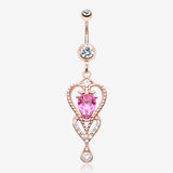 Rose Gold Heart Preciosa Sparkle Belly Button Ring-Clear Gem/Pink