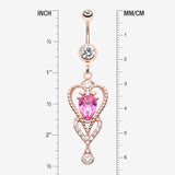 Detail View 1 of Rose Gold Heart Preciosa Sparkle Belly Button Ring-Clear Gem/Pink