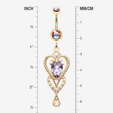 Detail View 1 of Golden Heart Preciosa Sparkle Belly Button Ring-Aurora Borealis/Tanzanite