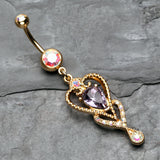 Detail View 2 of Golden Heart Preciosa Sparkle Belly Button Ring-Aurora Borealis/Tanzanite