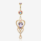 Golden Heart Preciosa Sparkle Belly Button Ring-Aurora Borealis/Tanzanite