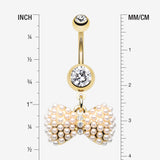 Detail View 1 of Golden Pearlescent Bow-Tie Sparkle Belly Button Ring-Clear Gem