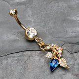 Detail View 2 of Golden Luscious Ivy Sparkle Belly Button Ring-Clear Gem/Aurora Borealis/Blue