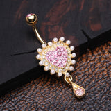 Detail View 2 of Golden Heart Sparkle Pearlescent Dazzle Belly Button Ring-Pink/Clear