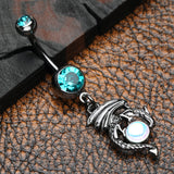 Detail View 2 of Hematite Dragon Legend Iridescent Revo Orb Belly Button Ring-Hematite/Teal