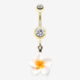 Golden Classic Plumeria Flower Belly Button Ring