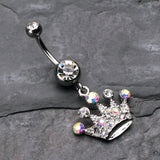 Detail View 2 of Crown Jewel Multi-Gem Belly Button Ring-Clear Gem