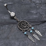 Detail View 2 of Classic Pewter Dream Catcher Belly Ring-Clear Gem