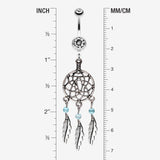 Detail View 1 of Classic Pewter Dream Catcher Belly Ring-Clear Gem