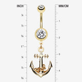 Detail View 1 of Golden Classic Anchor Belly Ring-Clear Gem
