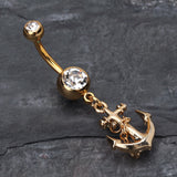 Detail View 2 of Golden Classic Anchor Belly Ring-Clear Gem