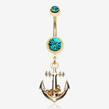 Golden Classic Anchor Belly Ring-Teal